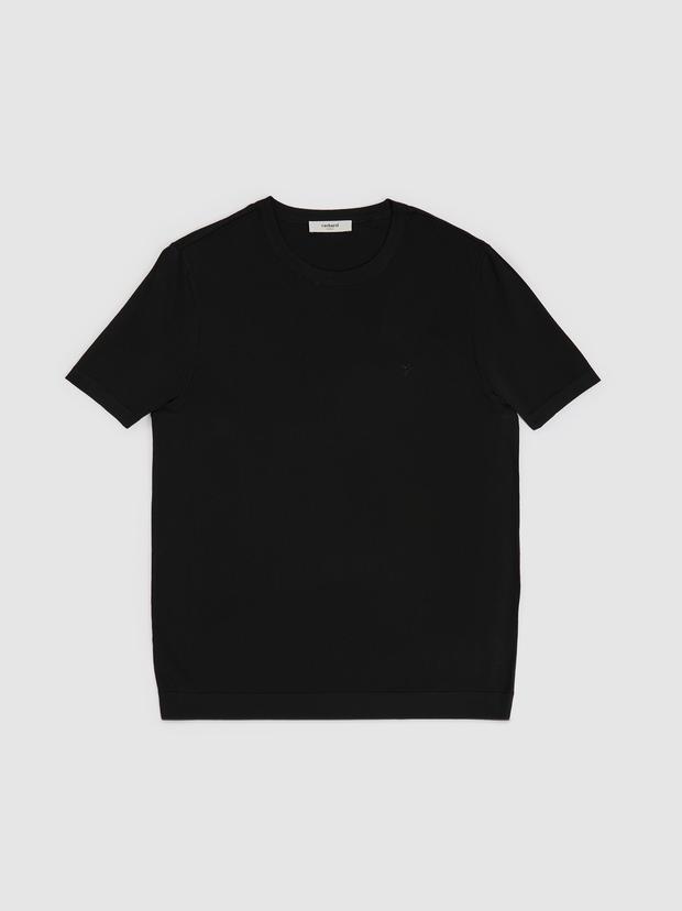 Siyah Slim Fit Bisiklet Yaka Triko T-shirt