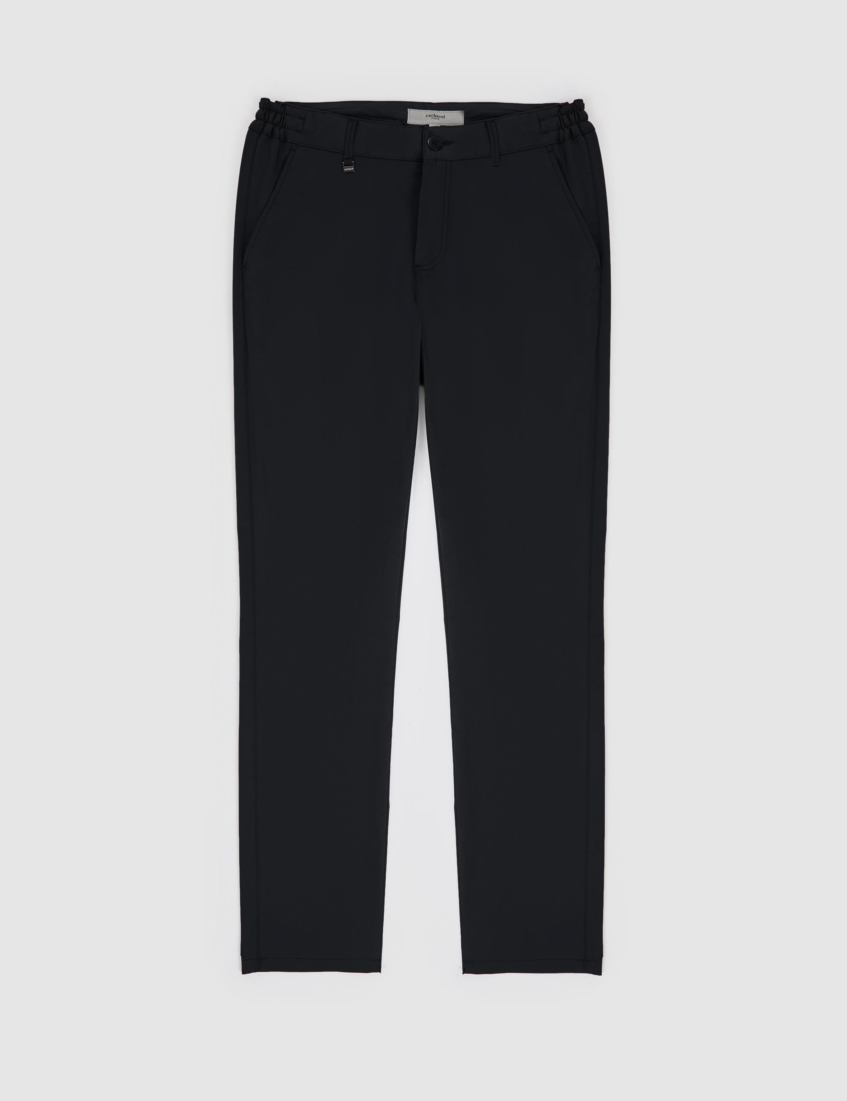 Siyah Slim Fit Pamuk Karışımlı Beli Lastikli Kanvas Pantolon - 50321098073