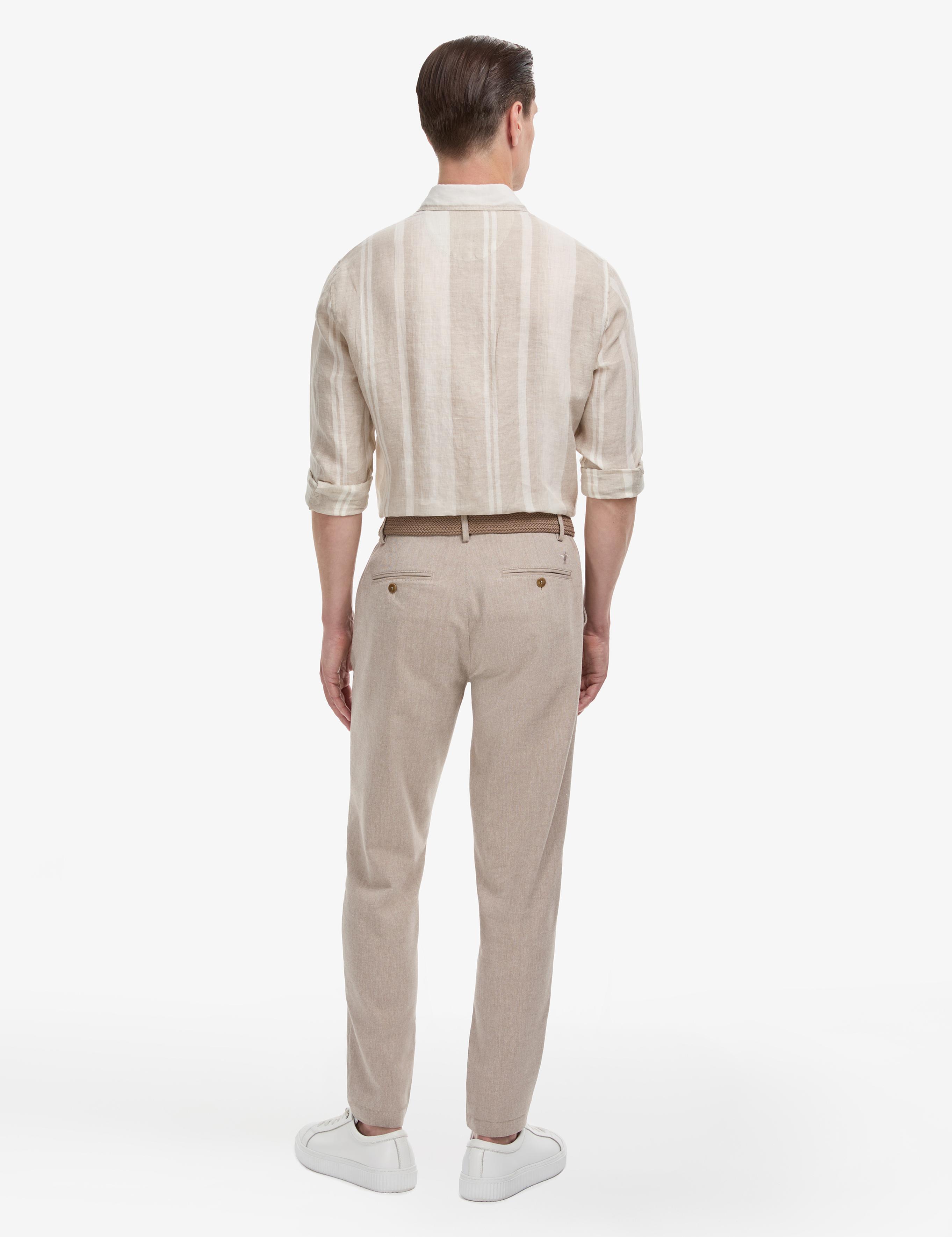 Bej Tapered Fit Beli Lastikli Keten Karışımlı Kanvas Pantolon - 50324280018