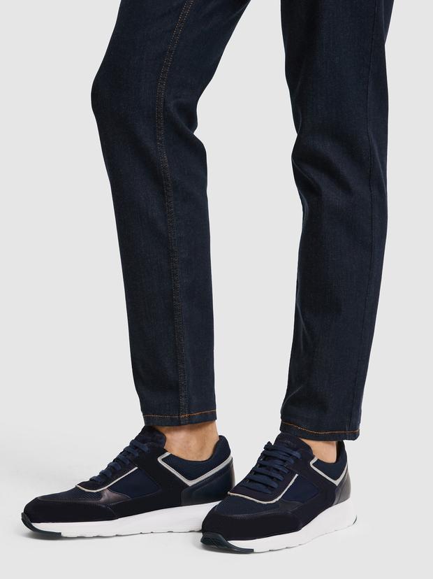 Lacivert %100 Deri Sneaker Ayakkabı