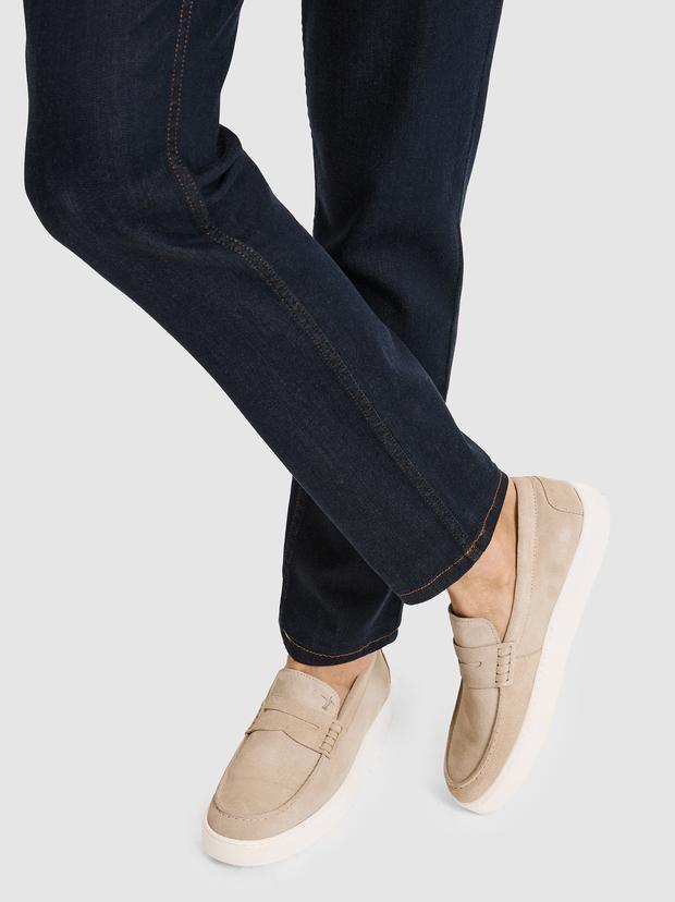 Bej %100 Deri Süet Loafer Ayakkabı