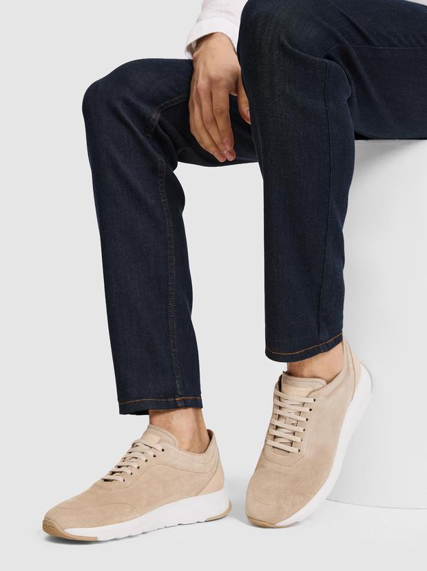 Bej %100 Deri Süet Sneaker Ayakkabı