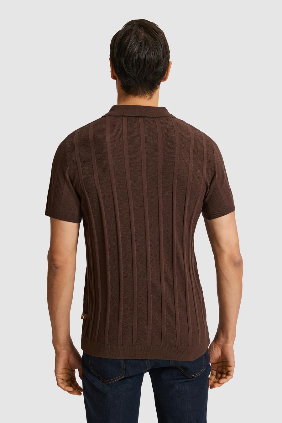 Kahverengi Slim Fit Pamuk Karışımlı Polo Yaka Triko T-shirt - 50328370019