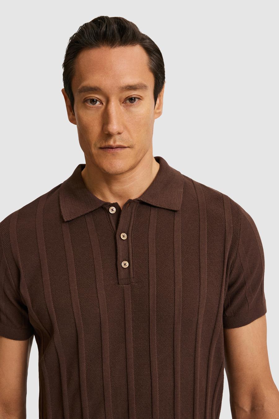 Kahverengi Slim Fit Pamuk Karışımlı Polo Yaka Triko T-shirt - 50328370019