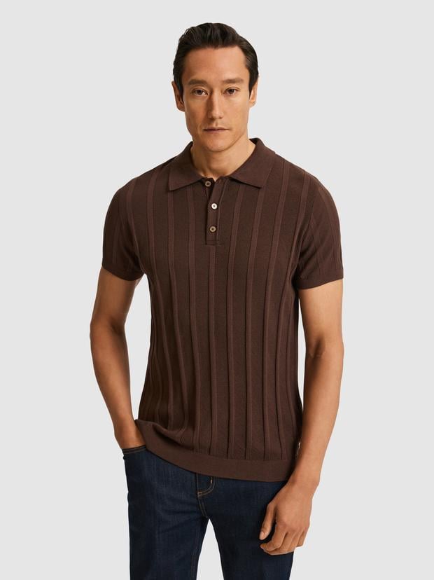 Kahverengi Slim Fit Pamuk Karışımlı Polo Yaka Triko T-shirt