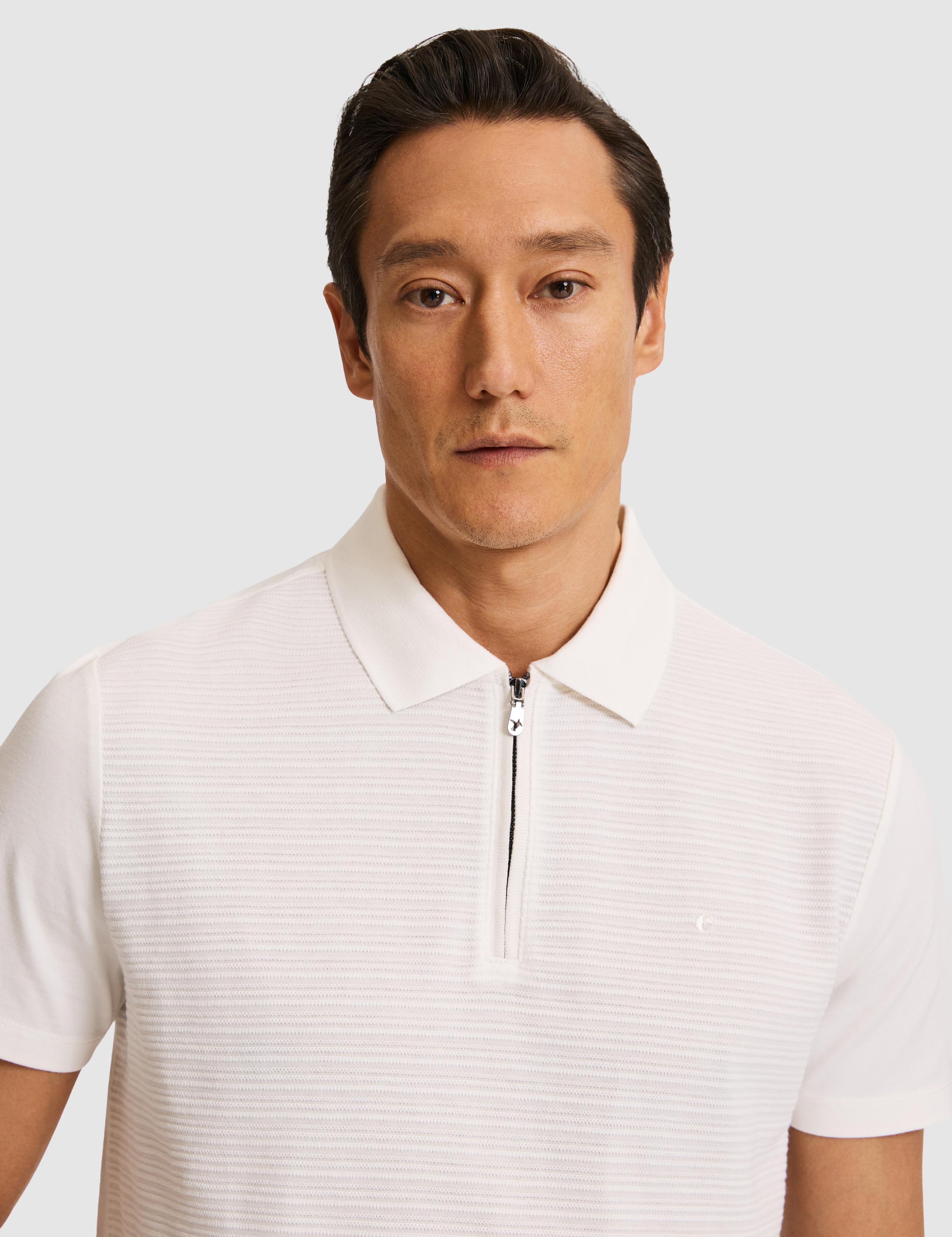 Ekru Slim Fit Saf Pamuk Fermuarlı Polo Yaka T-shirt - 50328377007