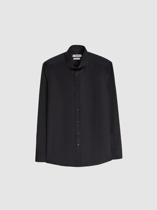 Siyah Slim Fit Pamuk Klasik Gömlek