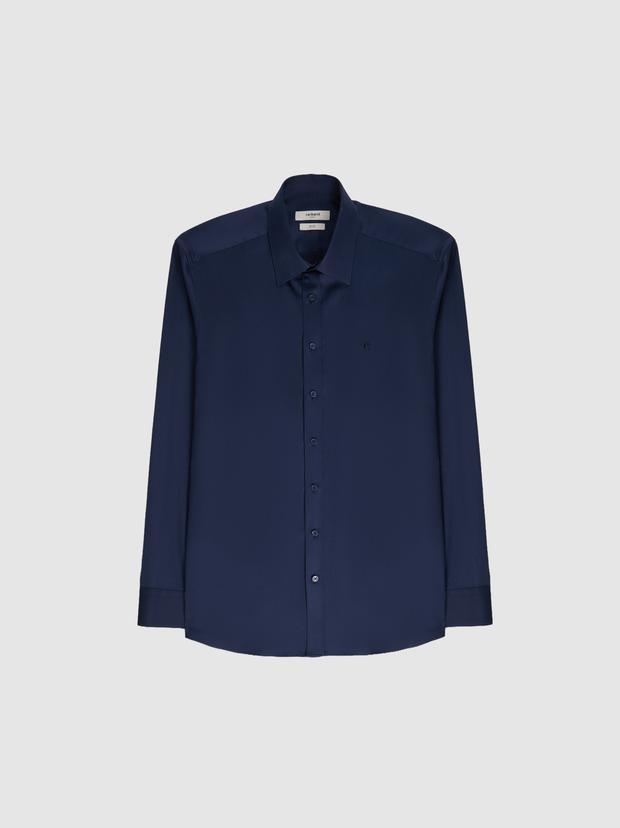 Lacivert Slim Fit Pamuklu Klasik Gömlek