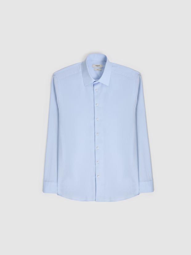 Açık Mavi Slim Fit %100 Pamuk Klasik Yaka Oxford Gömlek