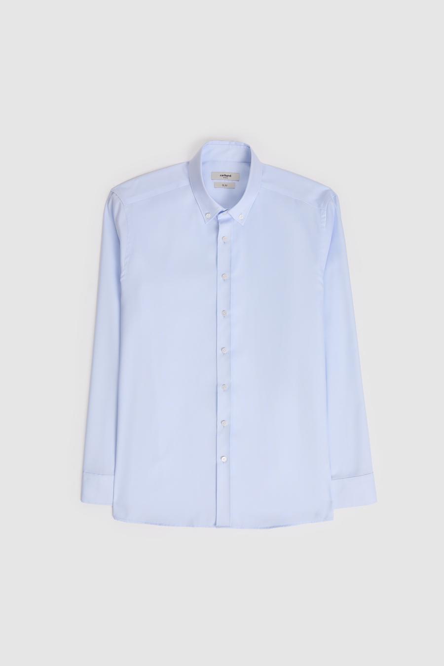 Açık Mavi Slim Fit %100 Pamuk Yakası Düğmeli Oxford Gömlek - 50325041027