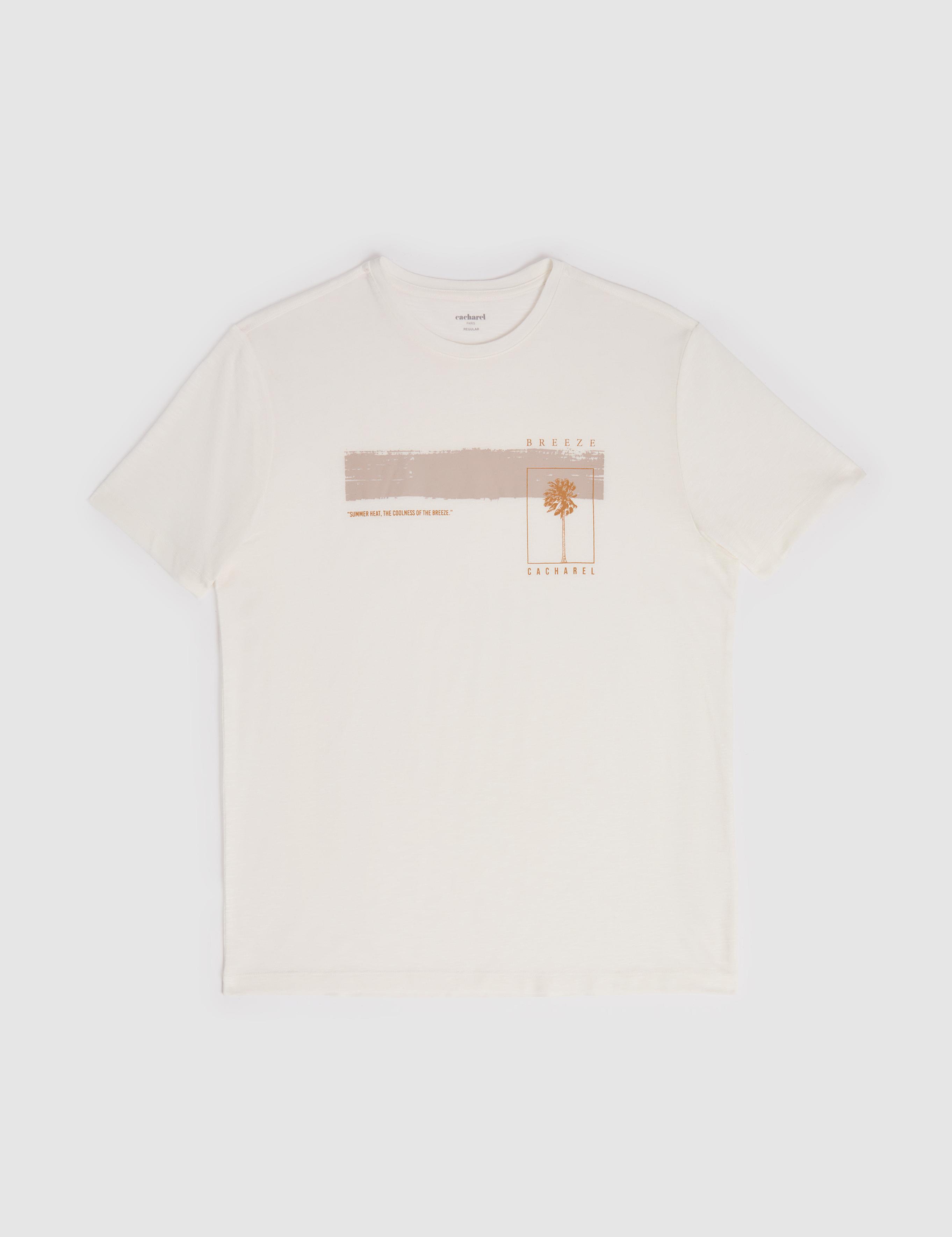 Beyaz Slim Fit Modal Karışımlı Bisiklet Yaka Desenli T-shirt - 50320551008