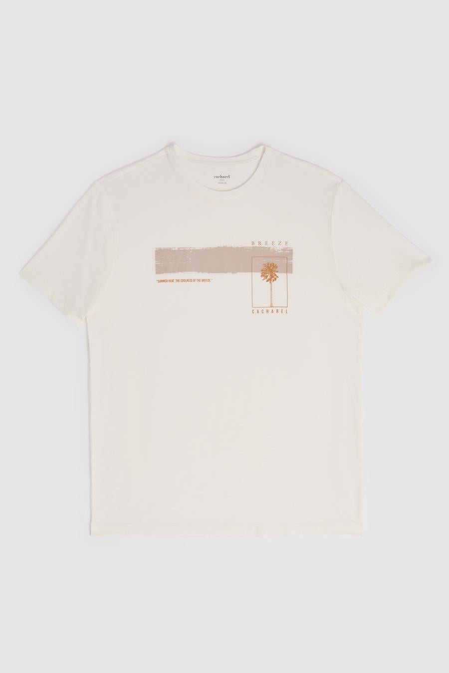 Beyaz Slim Fit Modal Karışımlı Bisiklet Yaka Desenli T-shirt - 50320551008