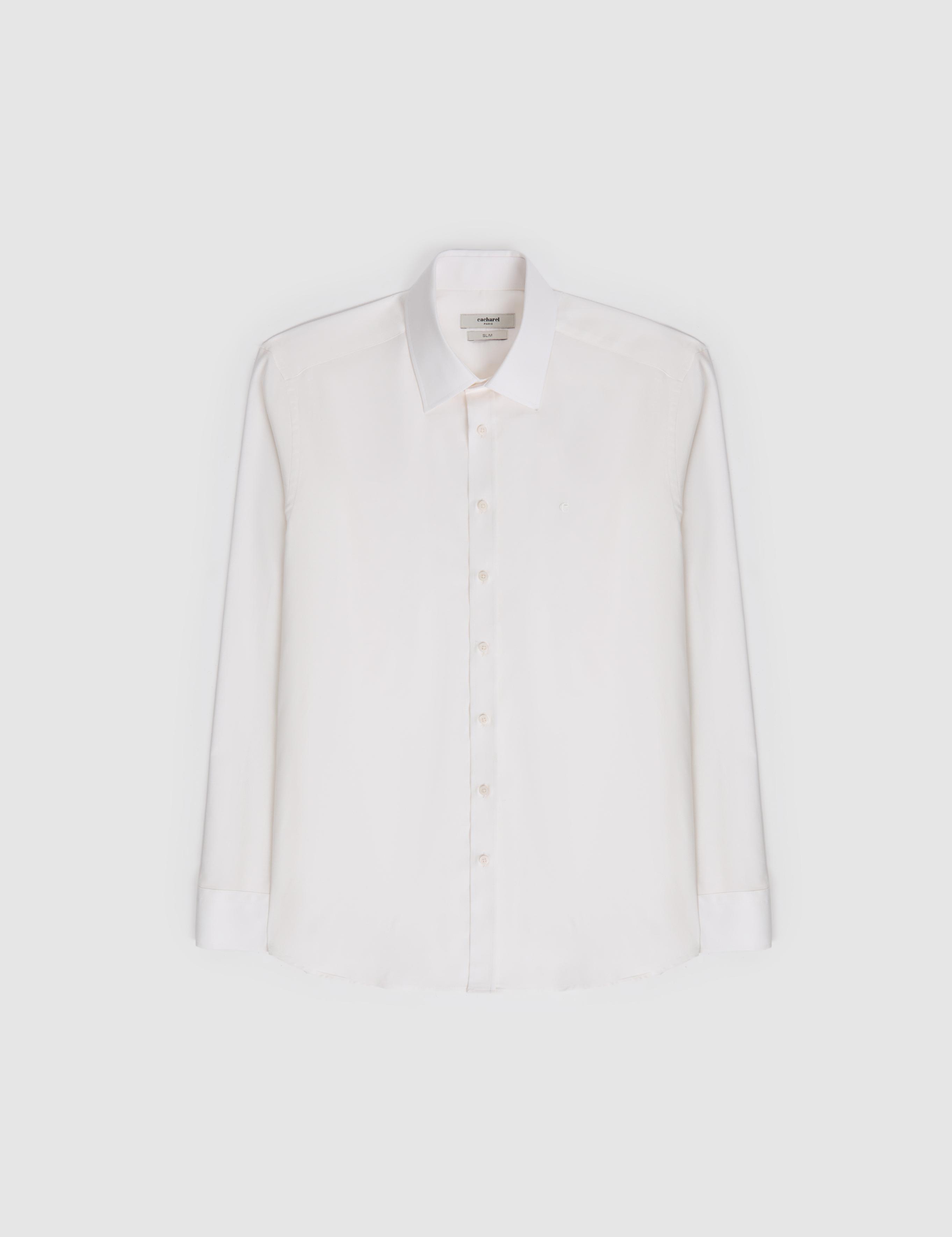 Ekru Slim Fit Liyosel Pamuk Karışımlı Klasik Yaka Armürlü Gömlek - 50319147023