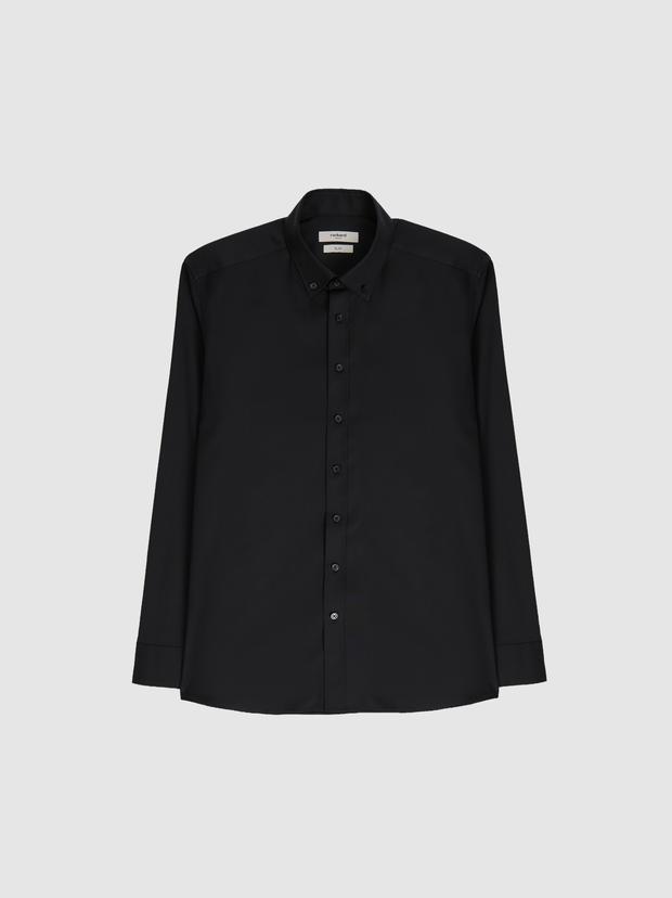 Siyah Slim Fit %100 Pamuk Yakası Düğmeli Oxford Gömlek