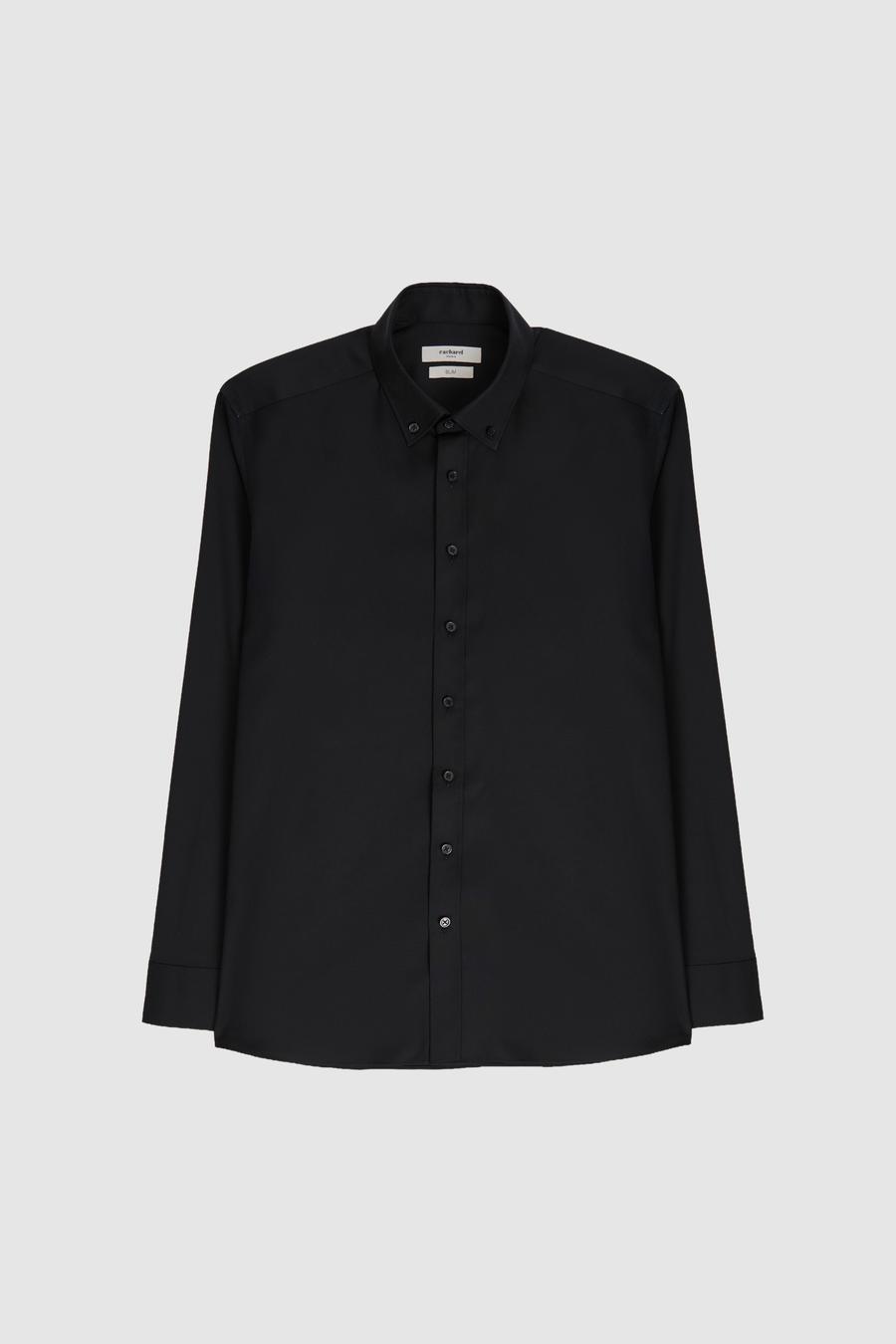 Siyah Slim Fit %100 Pamuk Yakası Düğmeli Oxford Gömlek - 50325041044