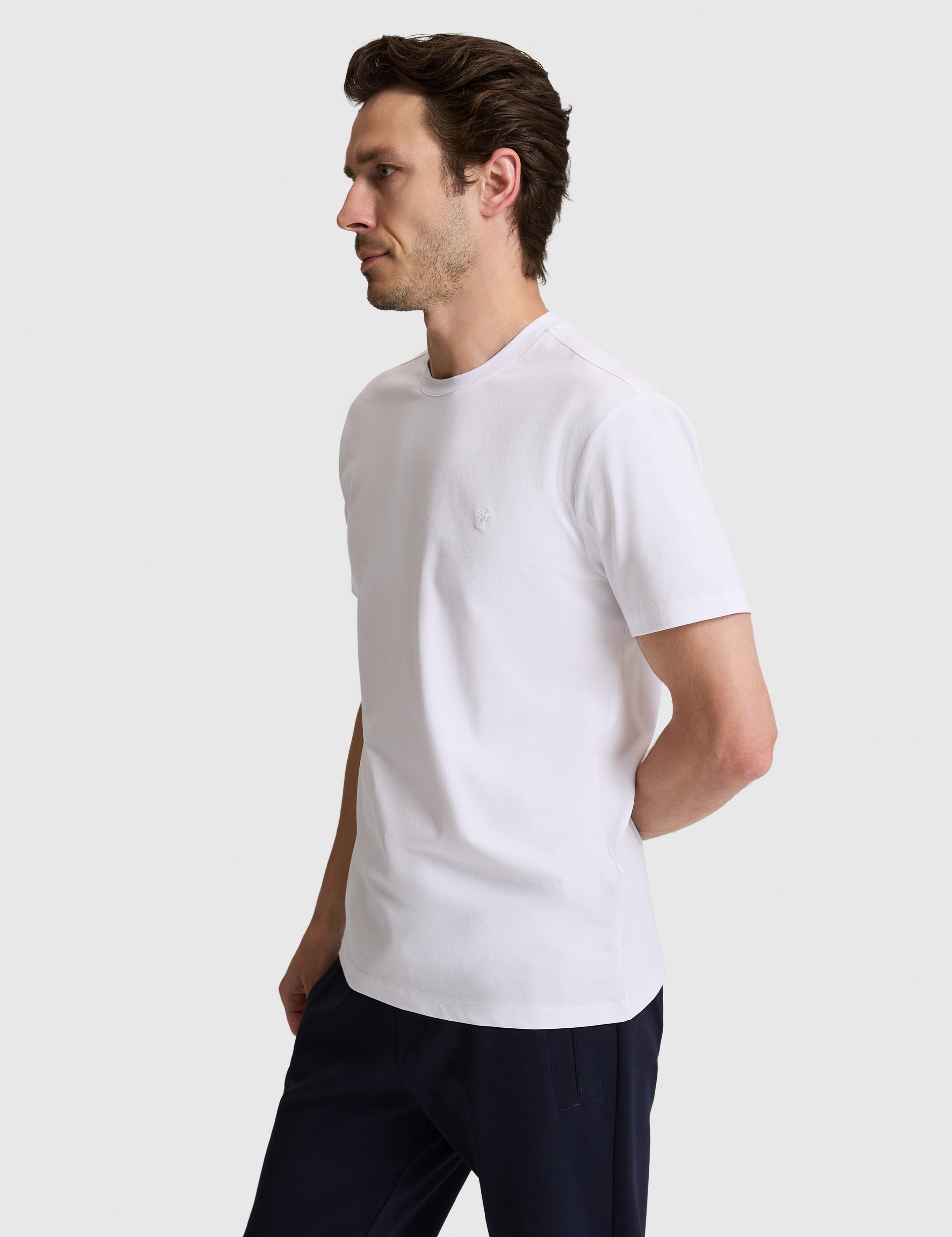 Beyaz Slim Fit Pamuk Karışımlı Bisiklet Yaka Basic T-shirt - 50328373018