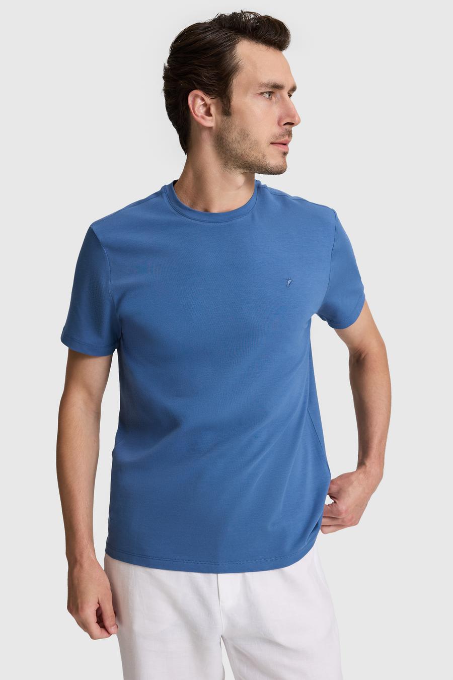 İndigo Slim Fit Pamuk Karışımlı Bisiklet Yaka Basic T-shirt - 50328373043