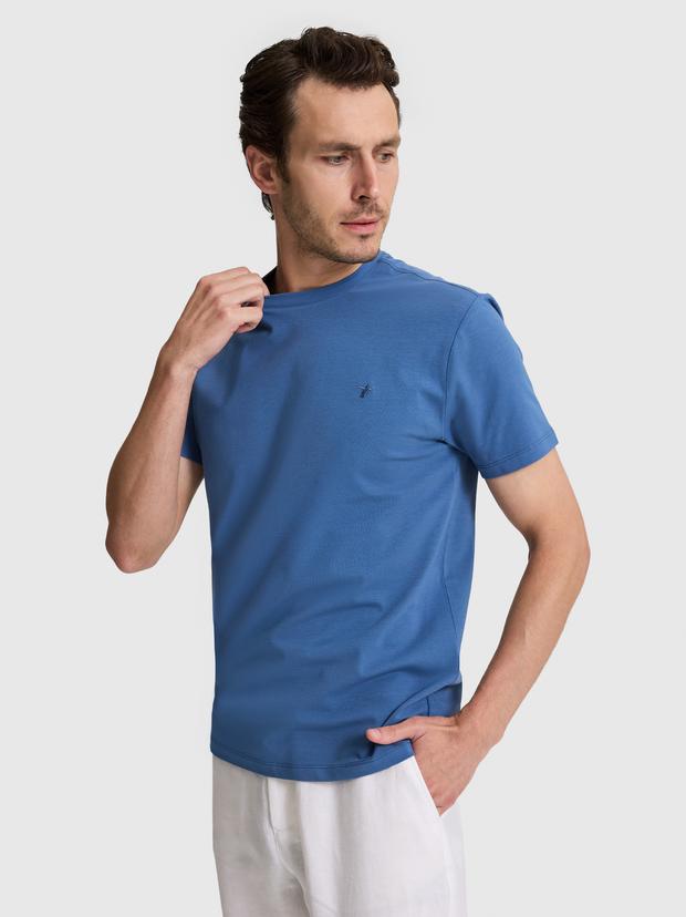 İndigo Slim Fit Pamuk Karışımlı Bisiklet Yaka Basic T-shirt