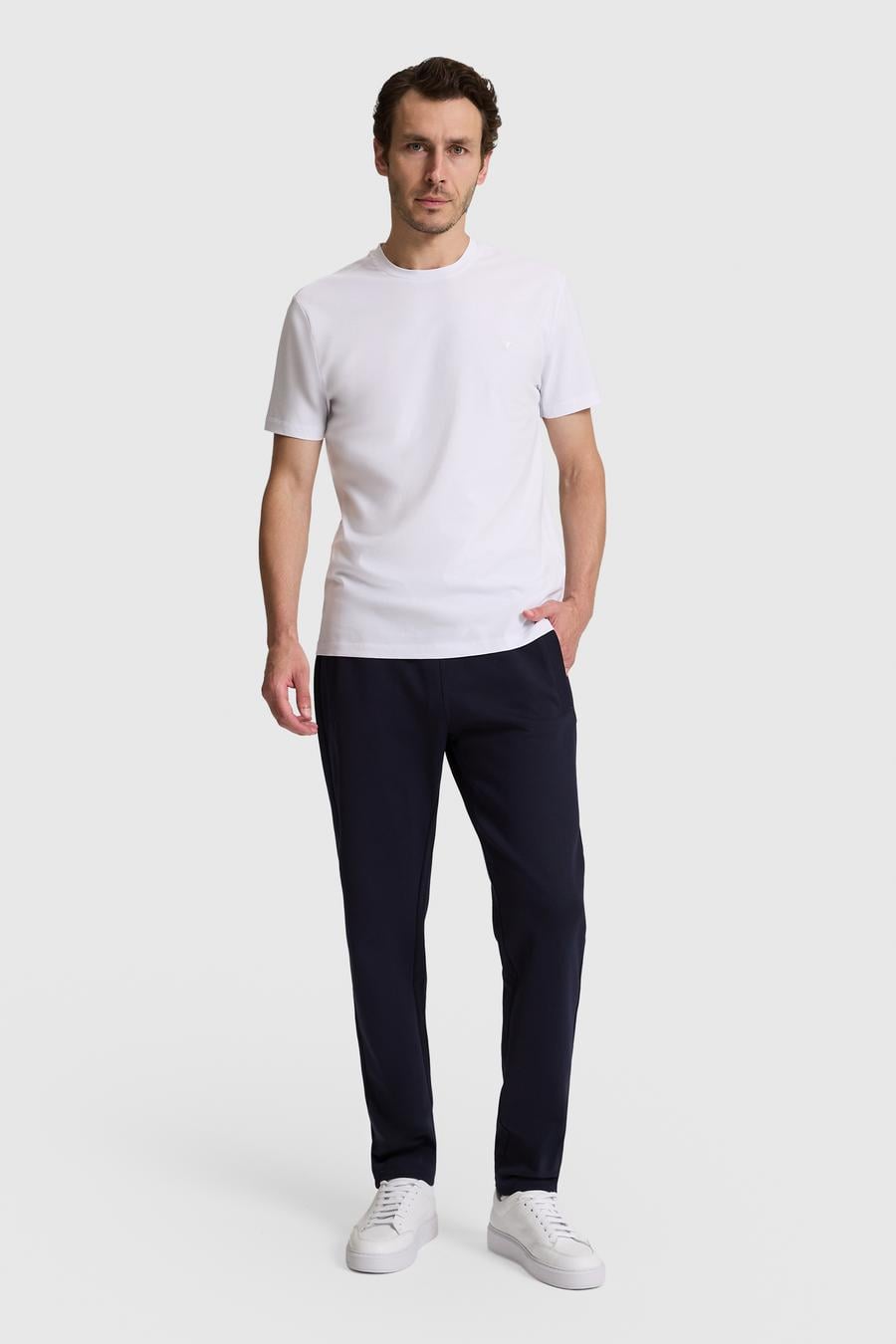 Beyaz Slim Fit Pamuk Karışımlı Bisiklet Yaka Basic T-shirt - 50328373018