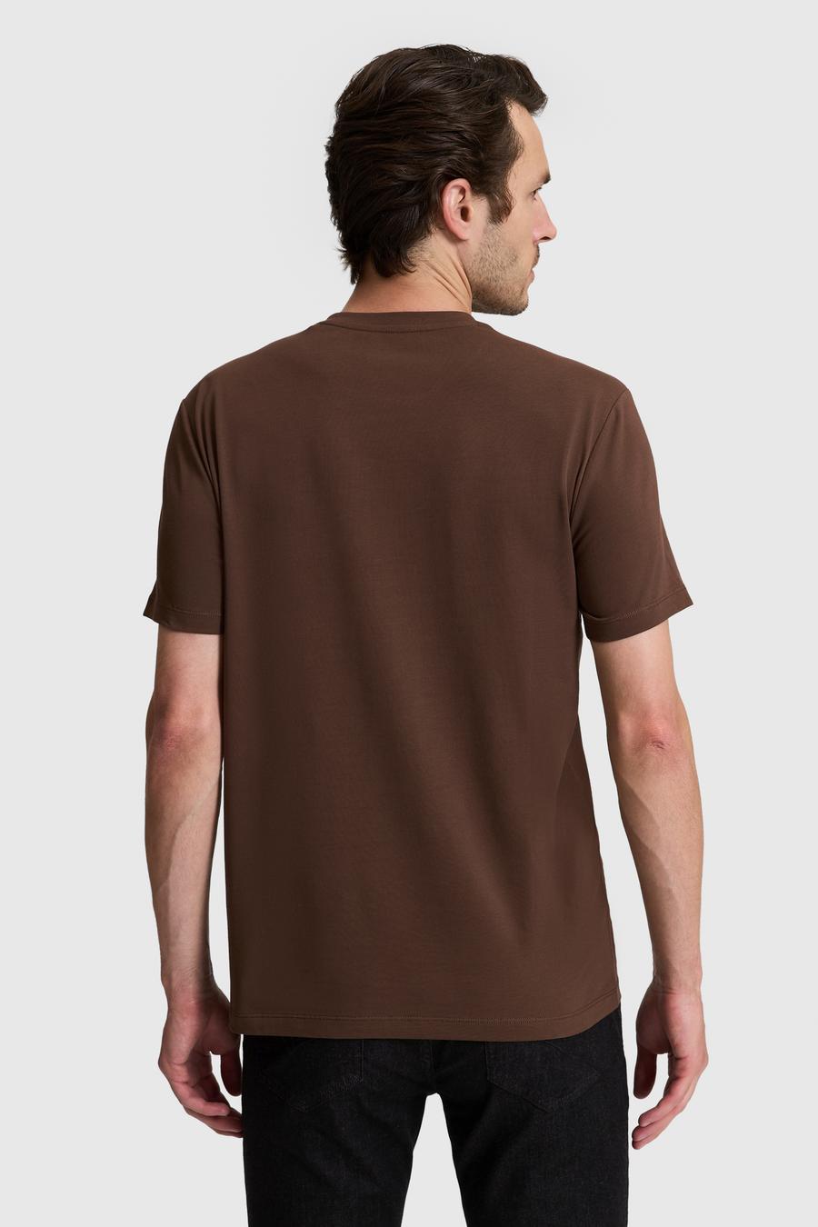 Kahverengi Slim Fit Pamuk Karışımlı Bisiklet Yaka Basic T-shirt - 50328373054