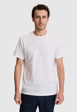 Beyaz Slim Fit Saf Pamuk İnce Fitilli Bisiklet Yaka T-shirt