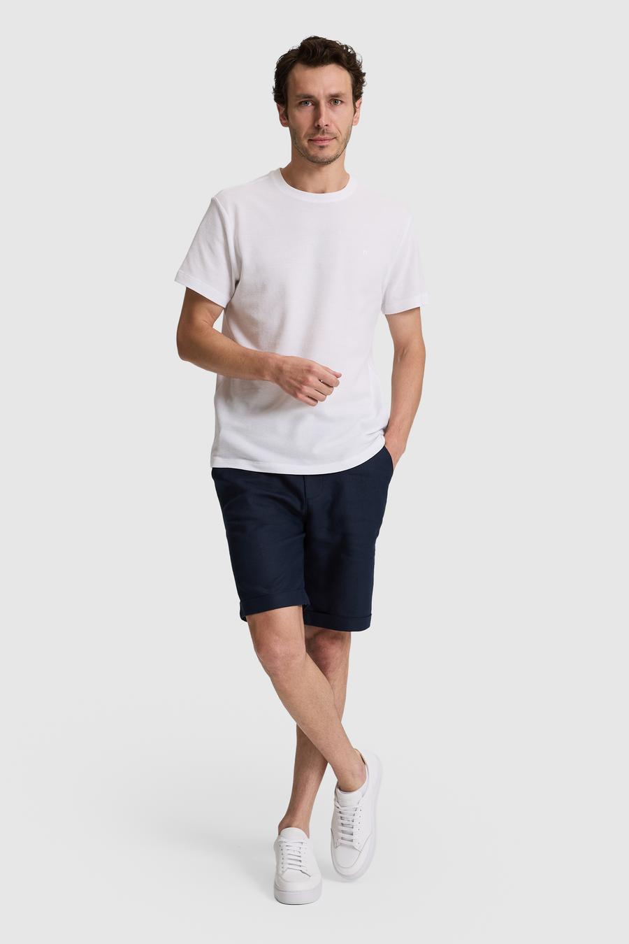 Beyaz Slim Fit Saf Pamuk İnce Fitilli Bisiklet Yaka T-shirt - 50328374001