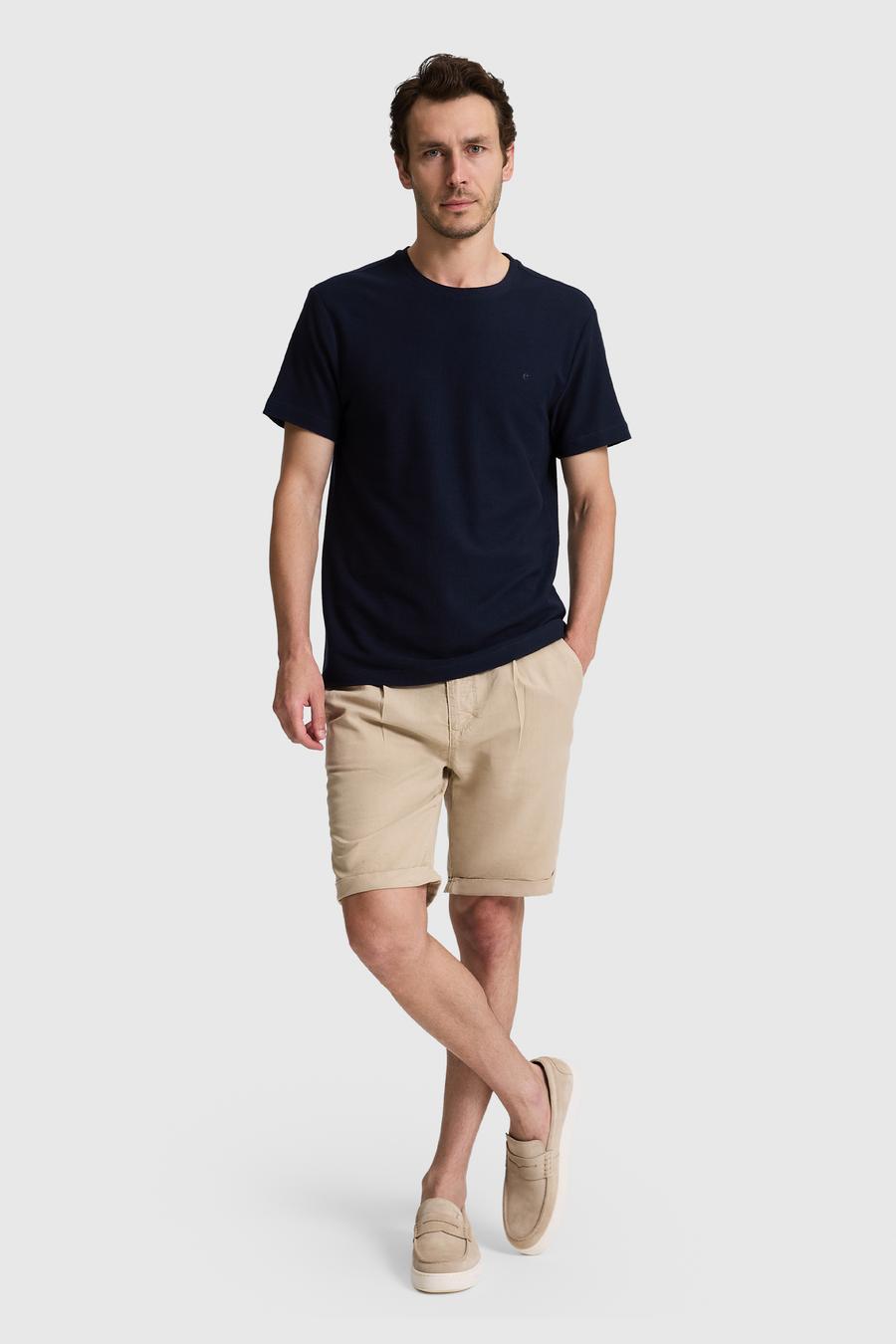 Lacivert Slim Fit Saf Pamuk İnce Fitilli Bisiklet Yaka T-shirt - 50328374030