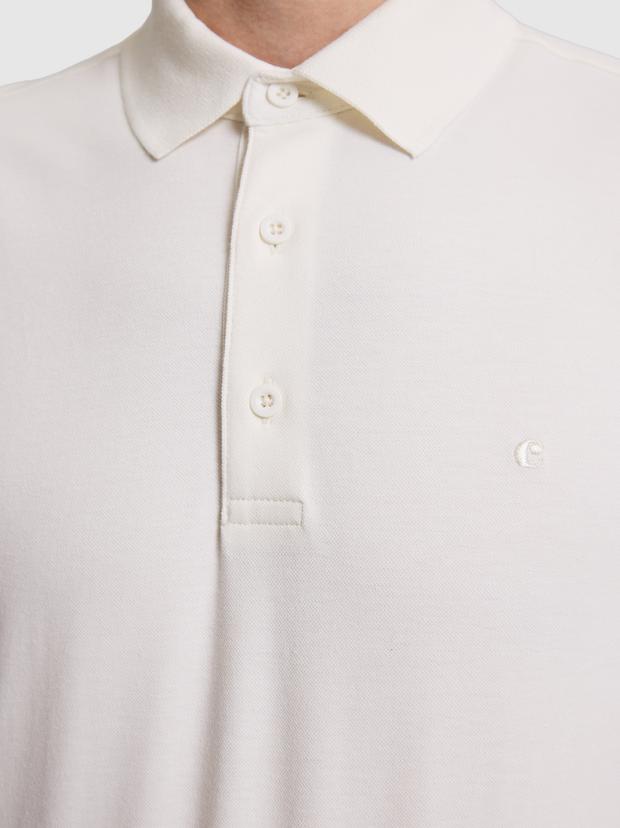 Bej Slim Fit Pamuk Karışımlı Düğmeli Polo Yaka Basic T-shirt