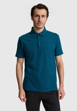 Petrol Mavi Slim Fit Pamuk Karışımlı Düğmeli Polo Yaka Basic T-shirt