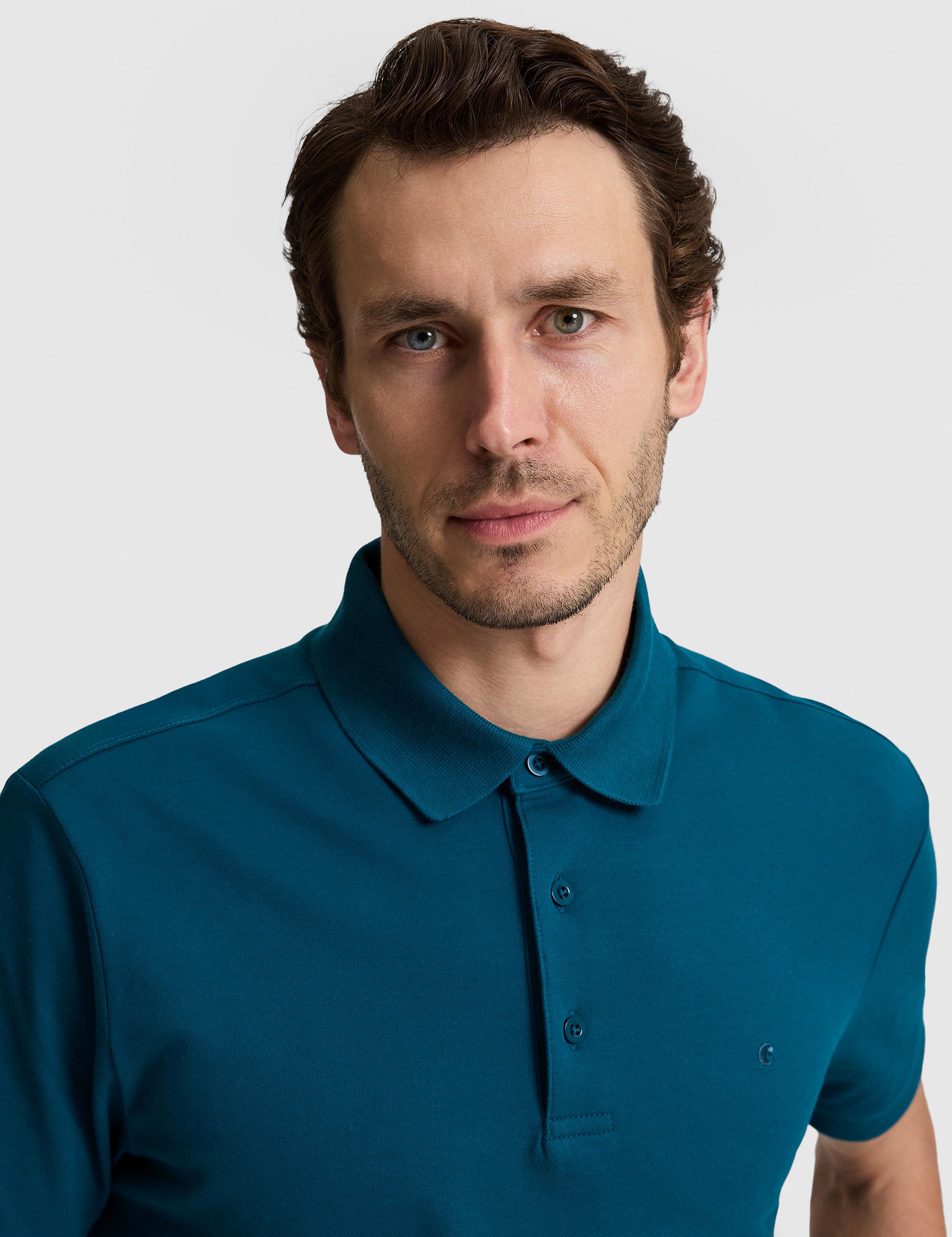 Petrol Mavi Slim Fit Pamuk Karışımlı Düğmeli Polo Yaka Basic T-shirt - 50328375026