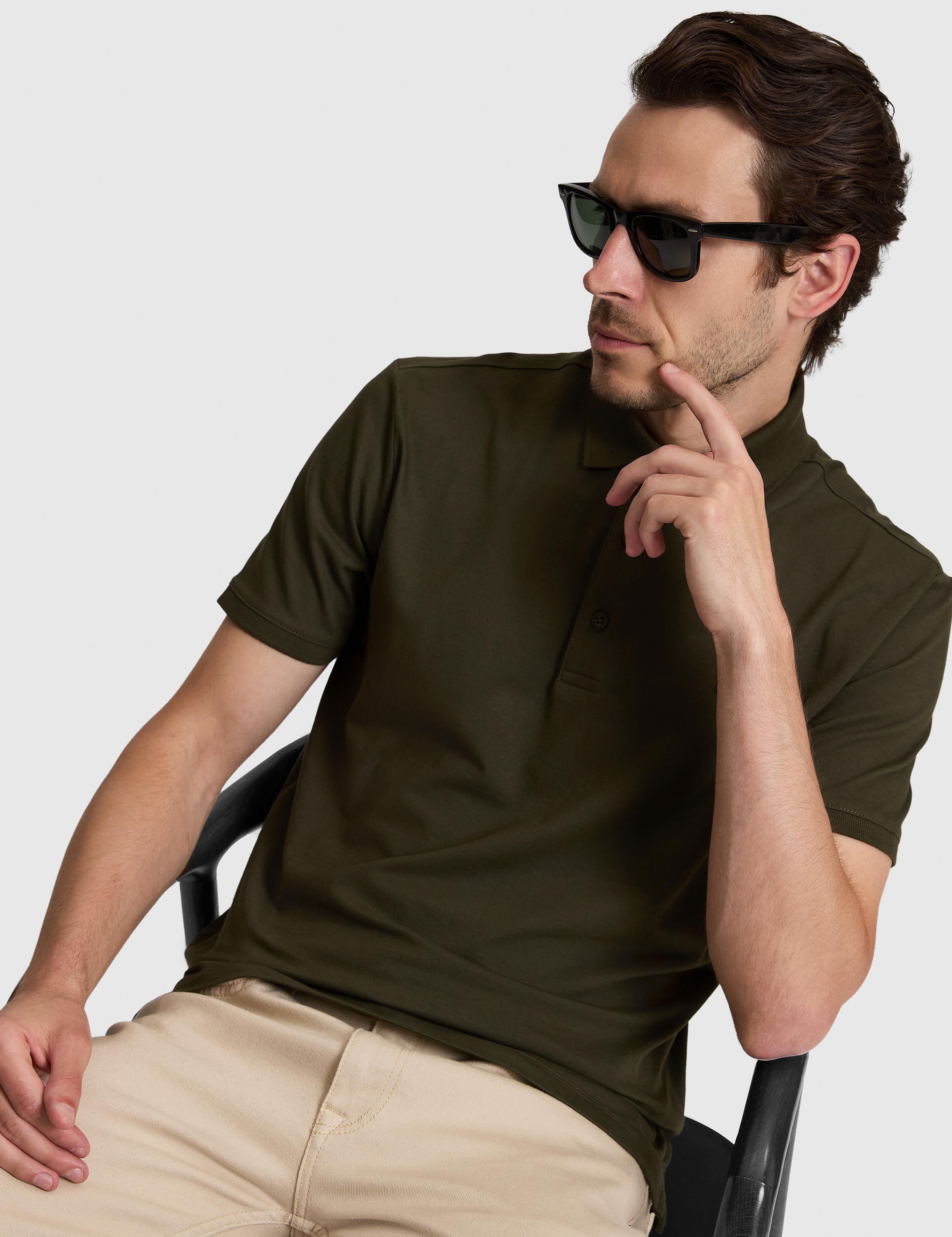 Haki Slim Fit Pamuk Karışımlı Düğmeli Polo Yaka Basic T-shirt - 50328375042