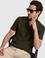 Haki Slim Fit Pamuk Karışımlı Düğmeli Polo Yaka Basic T-shirt