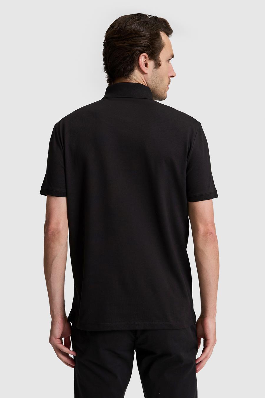 Siyah Slim Fit Pamuk Karışımlı Düğmeli Polo Yaka Basic T-shirt - 50328375086