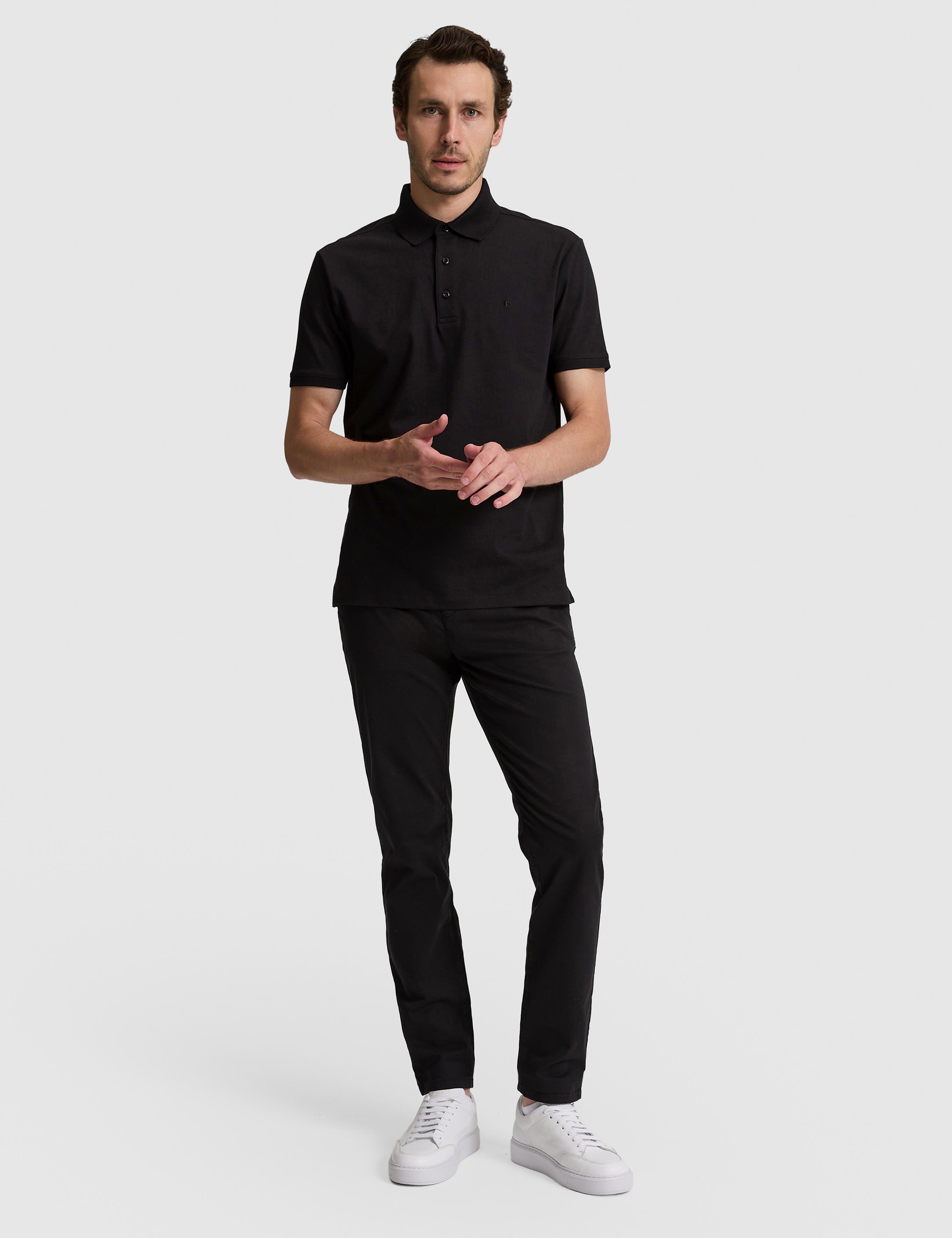 Siyah Slim Fit Pamuk Karışımlı Düğmeli Polo Yaka Basic T-shirt - 50328375086
