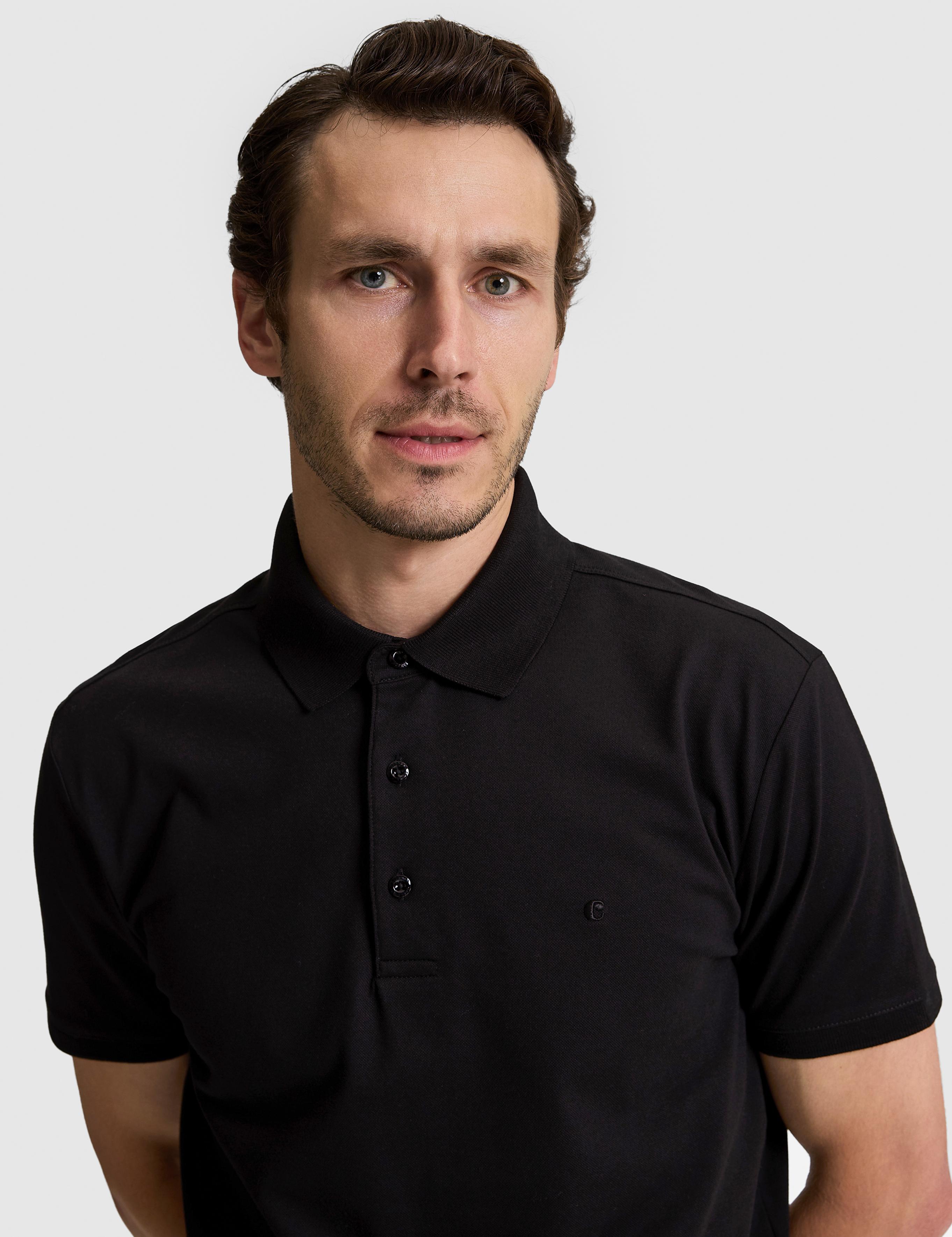 Siyah Slim Fit Pamuk Karışımlı Düğmeli Polo Yaka Basic T-shirt - 50328375086