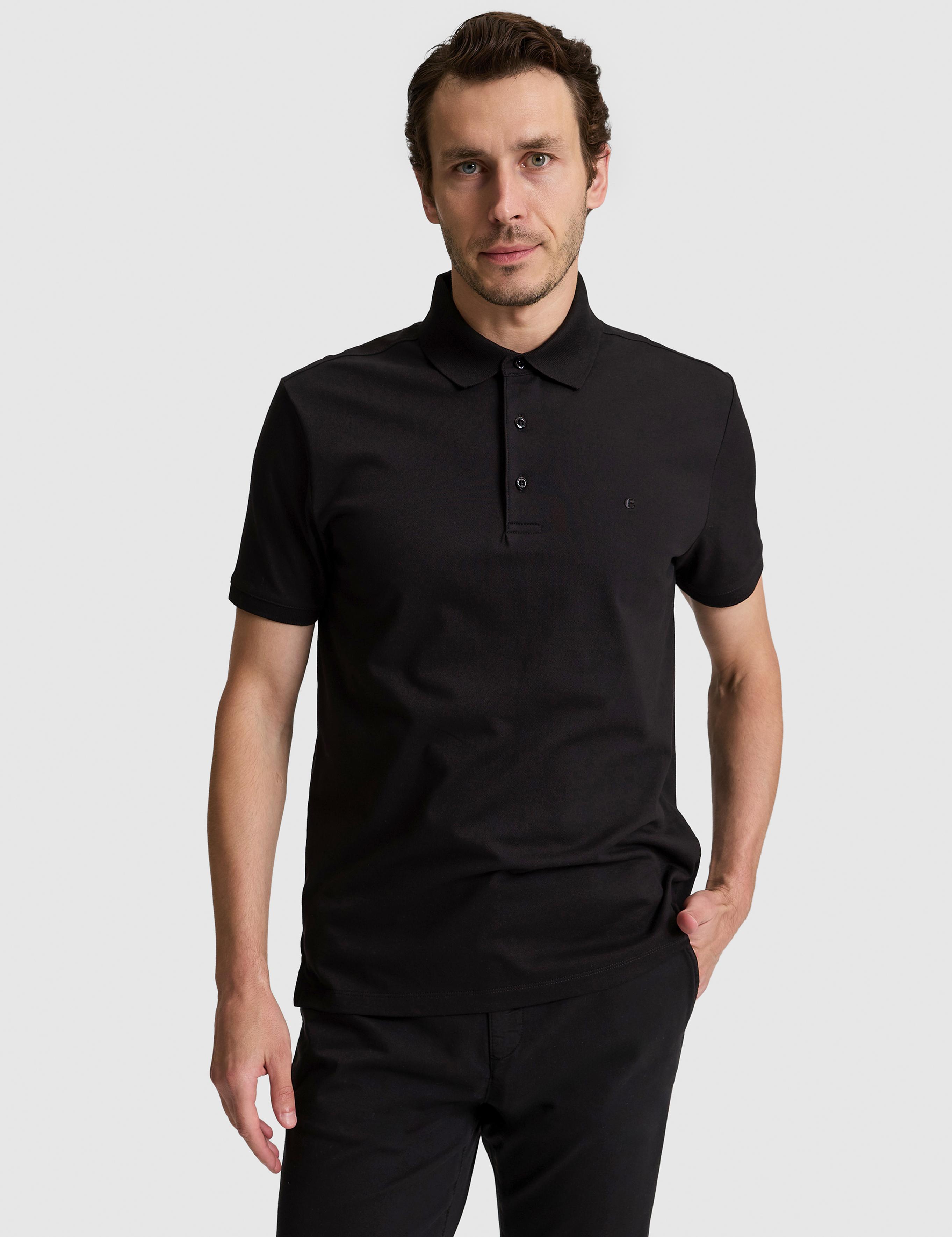 Siyah Slim Fit Pamuk Karışımlı Düğmeli Polo Yaka Basic T-shirt - 50328375086
