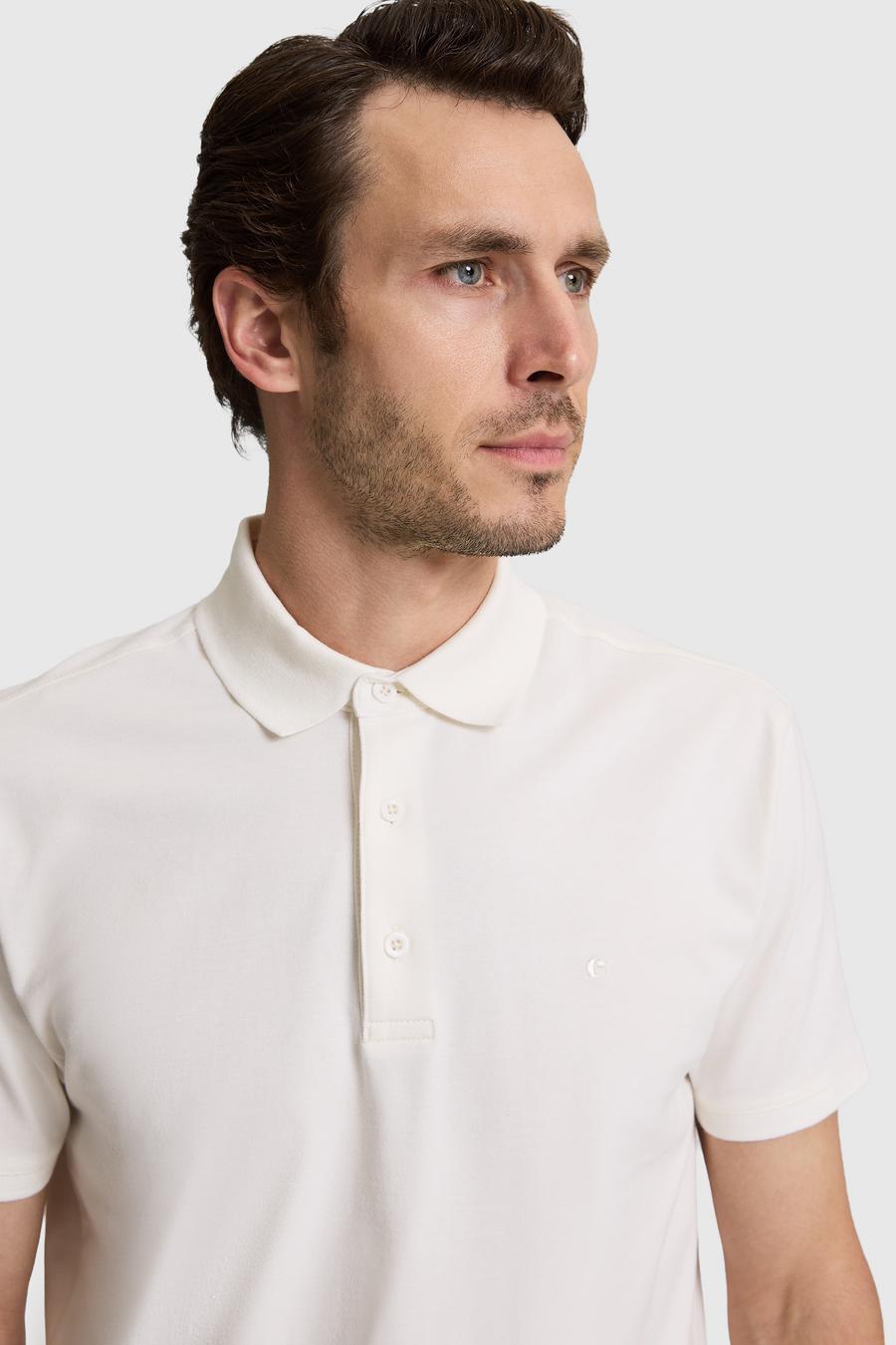 Bej Slim Fit Pamuk Karışımlı Düğmeli Polo Yaka Basic T-shirt - 50328375010
