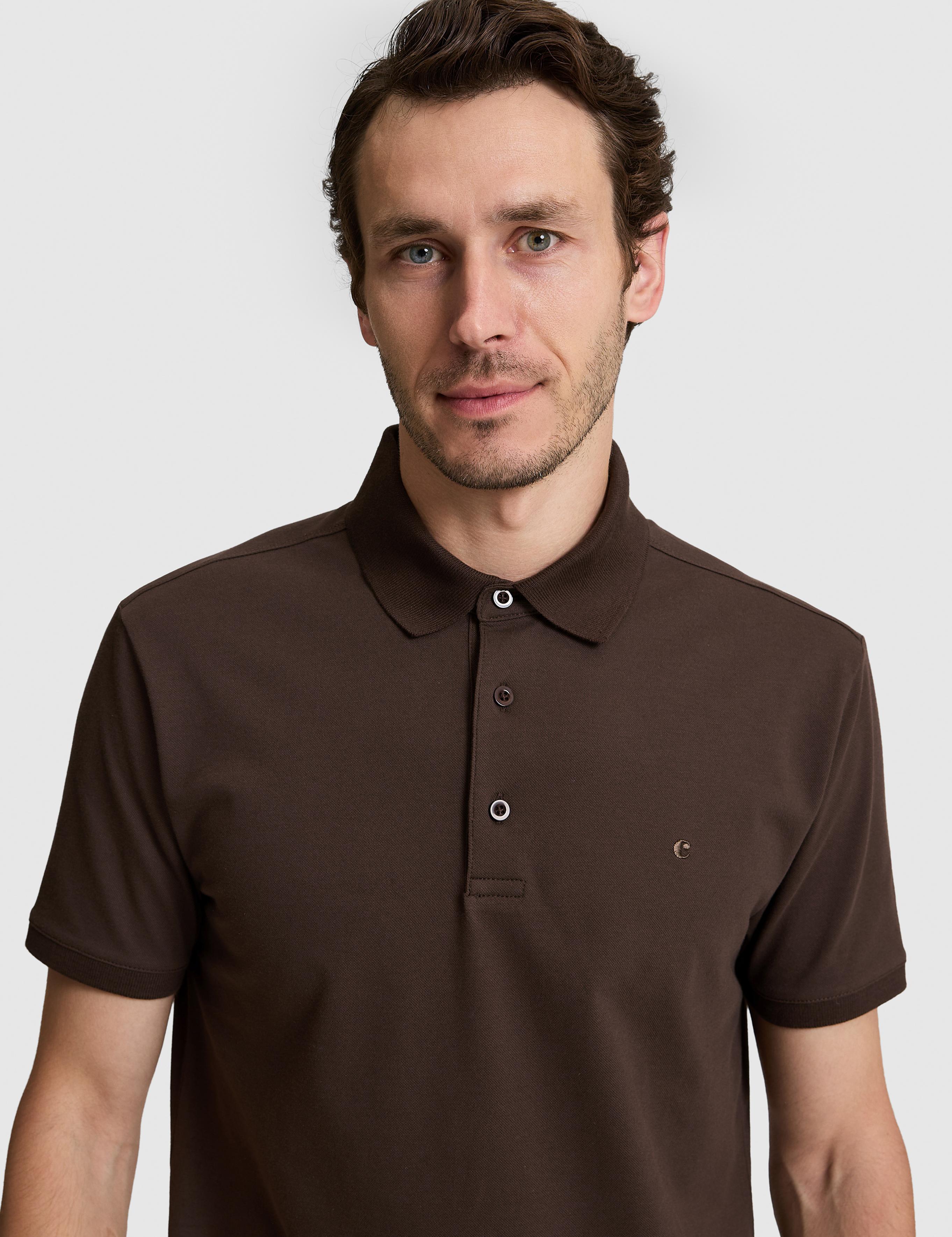 Kahverengi Slim Fit Pamuk Karışımlı Düğmeli Polo Yaka Basic T-shirt - 50328375052