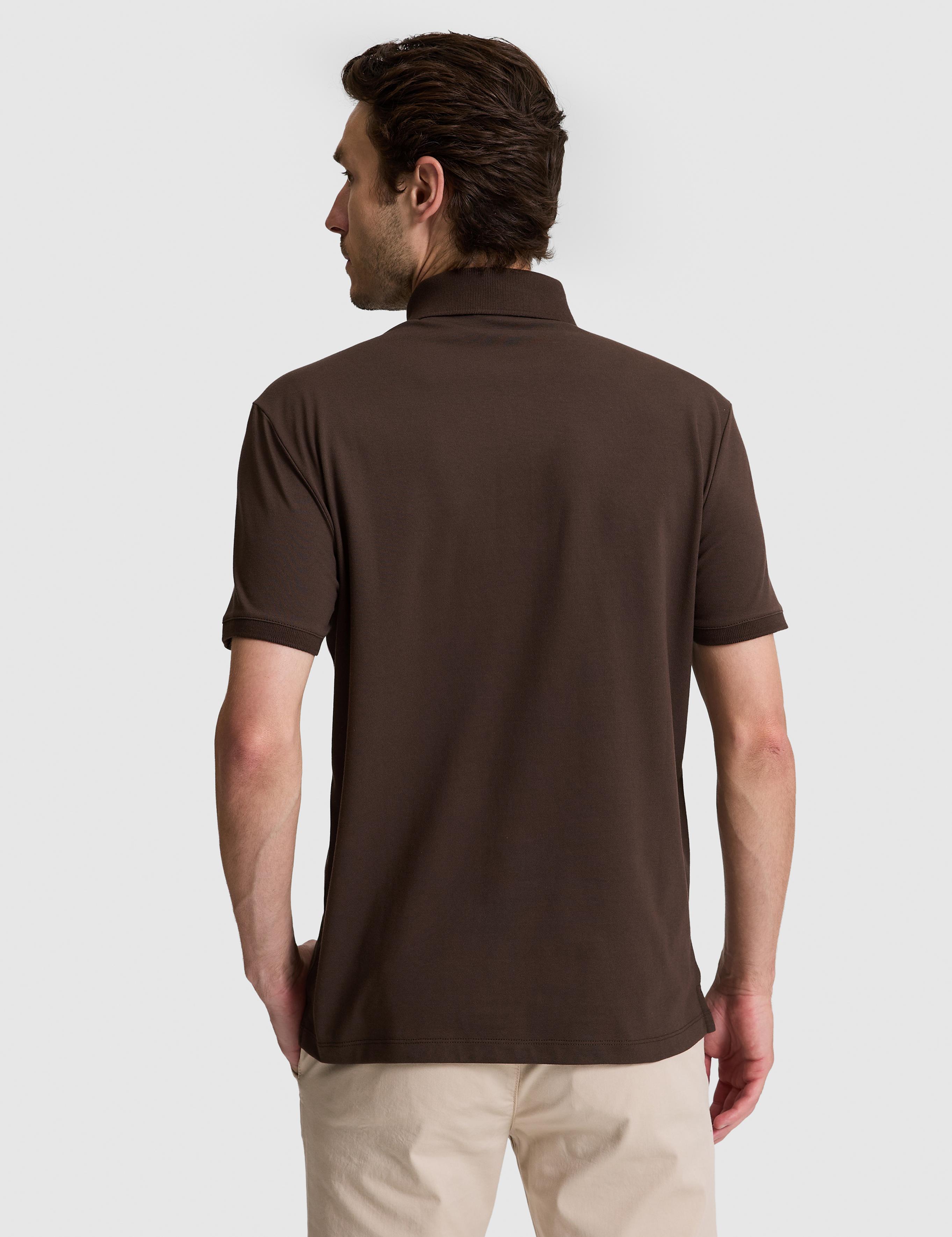 Kahverengi Slim Fit Pamuk Karışımlı Düğmeli Polo Yaka Basic T-shirt - 50328375052