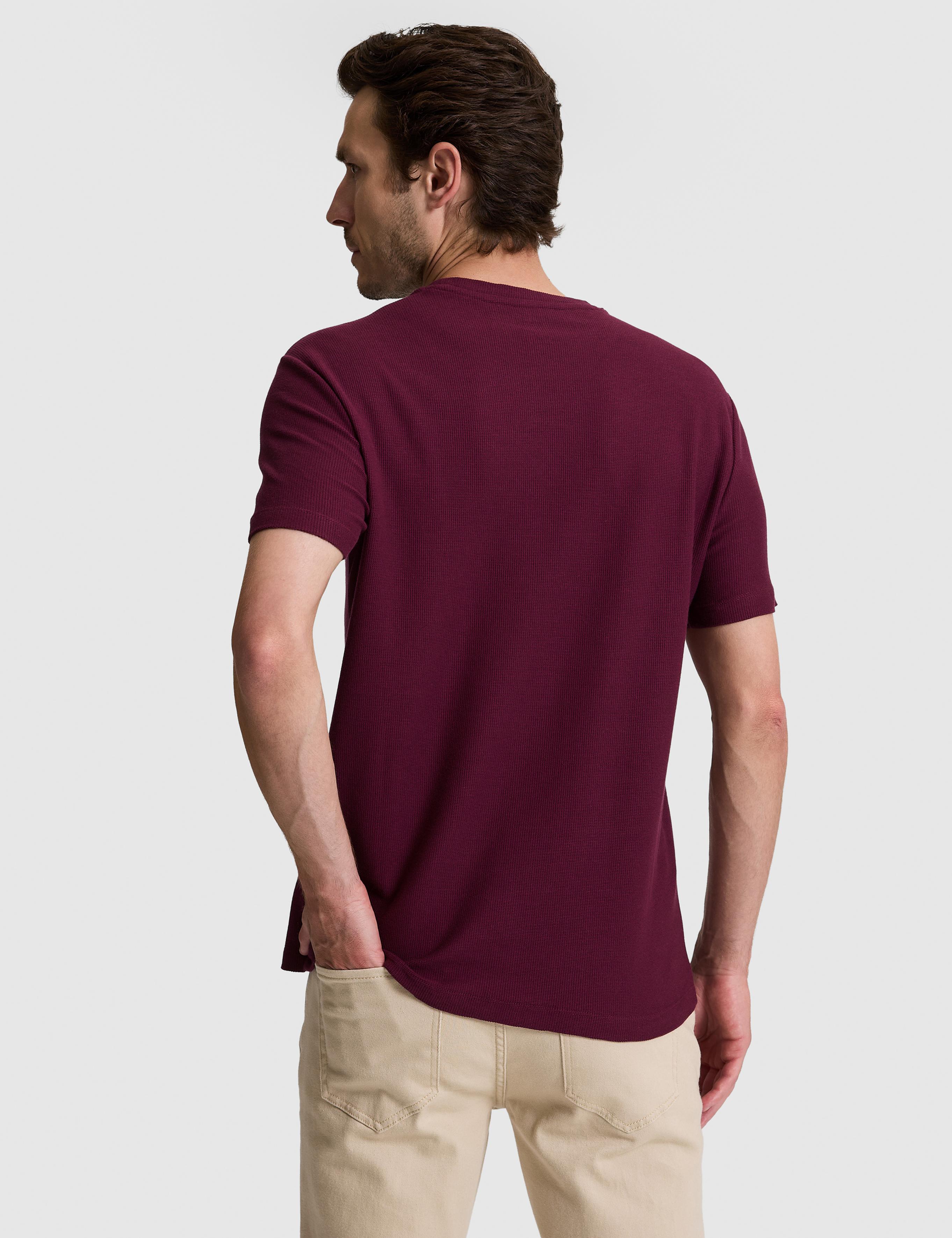Bordo Slim Fit Saf Pamuk İnce Fitilli Bisiklet Yaka T-shirt - 50328374020