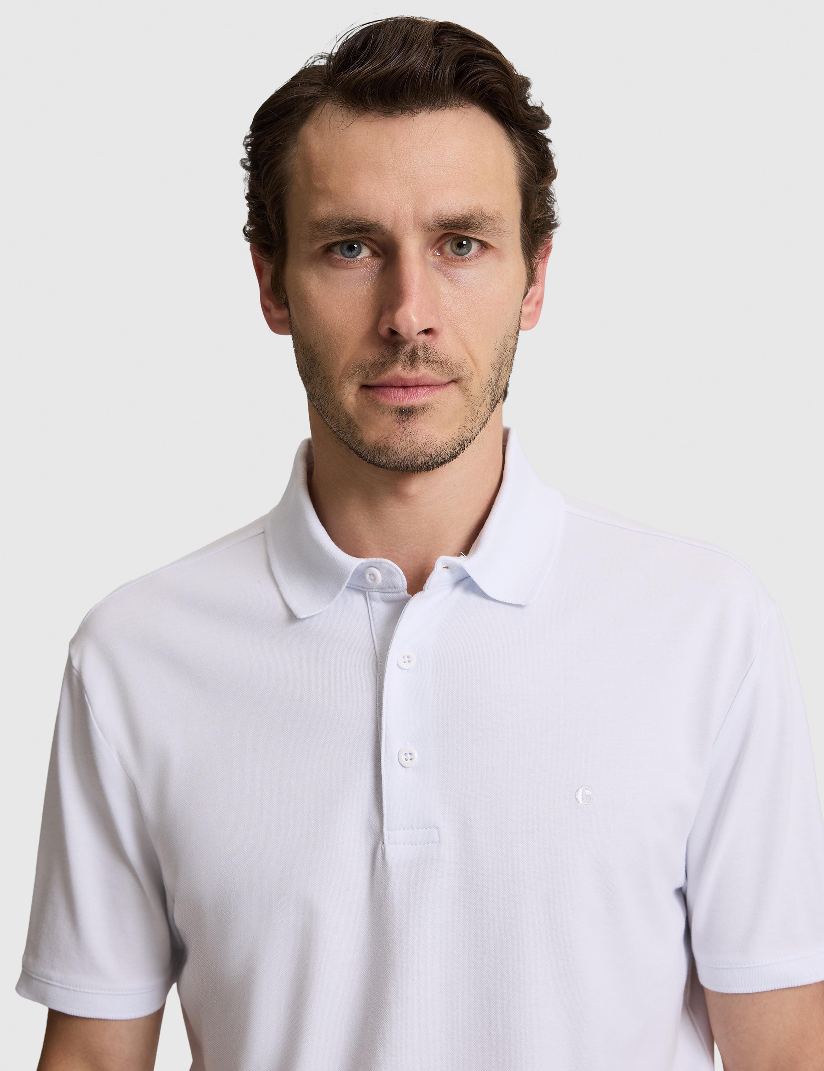 Beyaz Slim Fit Pamuk Karışımlı Düğmeli Polo Yaka Basic T-shirt - 50328375019