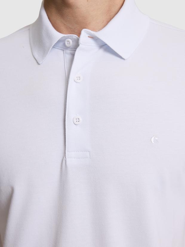 Beyaz Slim Fit Pamuk Karışımlı Düğmeli Polo Yaka Basic T-shirt