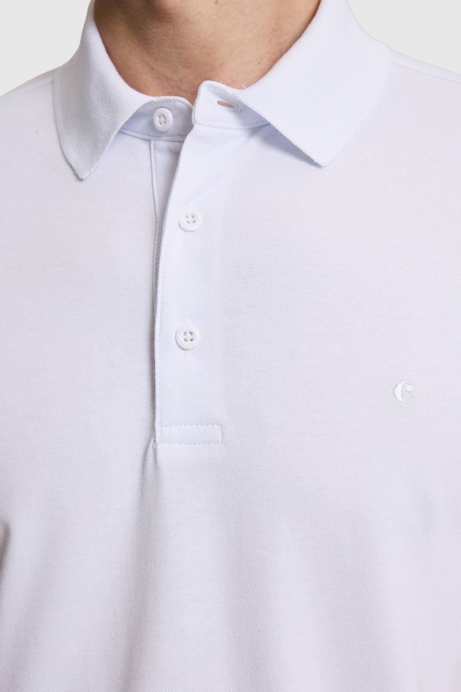 Beyaz Slim Fit Pamuk Karışımlı Düğmeli Polo Yaka Basic T-shirt - 50328375019