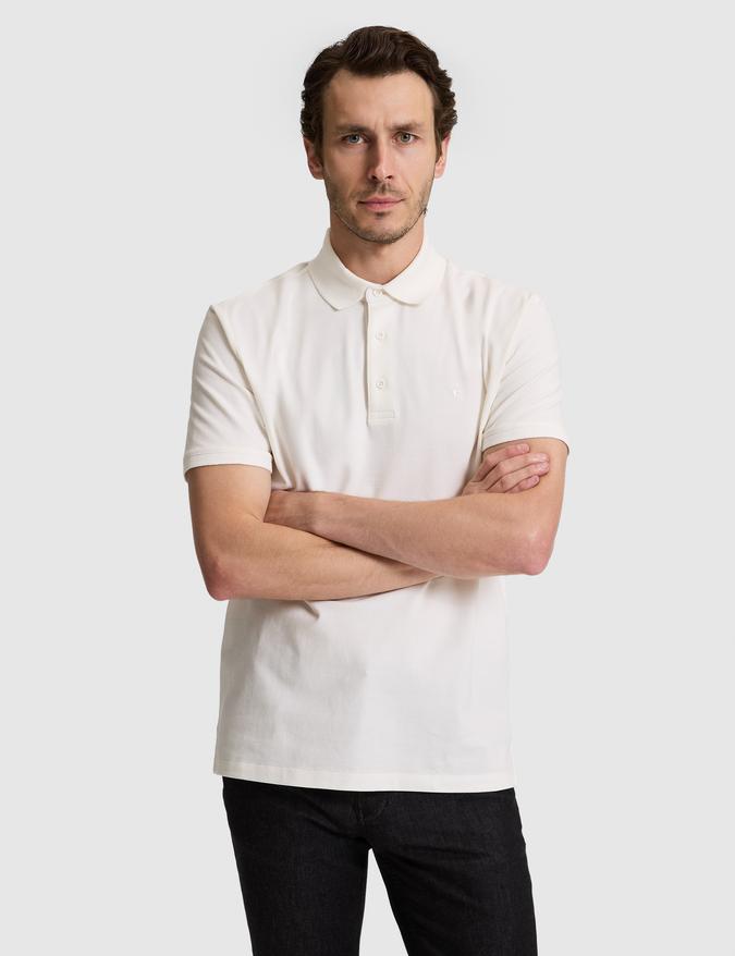 Bej Slim Fit Pamuk Karışımlı Düğmeli Polo Yaka Basic T-shirt