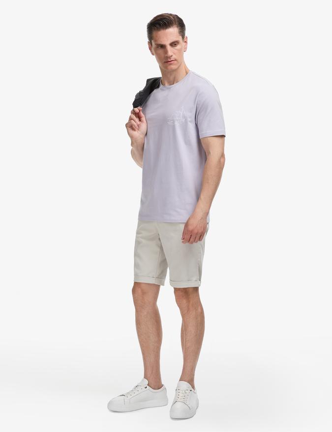 Beyaz Regular Fit Beli Lastikli Bağcıklı Pamuk Karışımlı Bermuda Şort