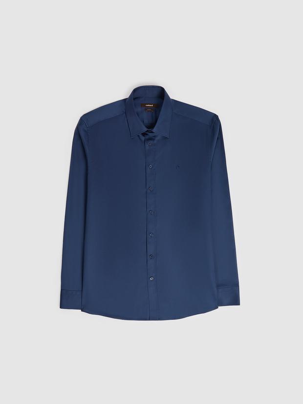 Lacivert Slim Fit Uzun Kollu Basic Gömlek