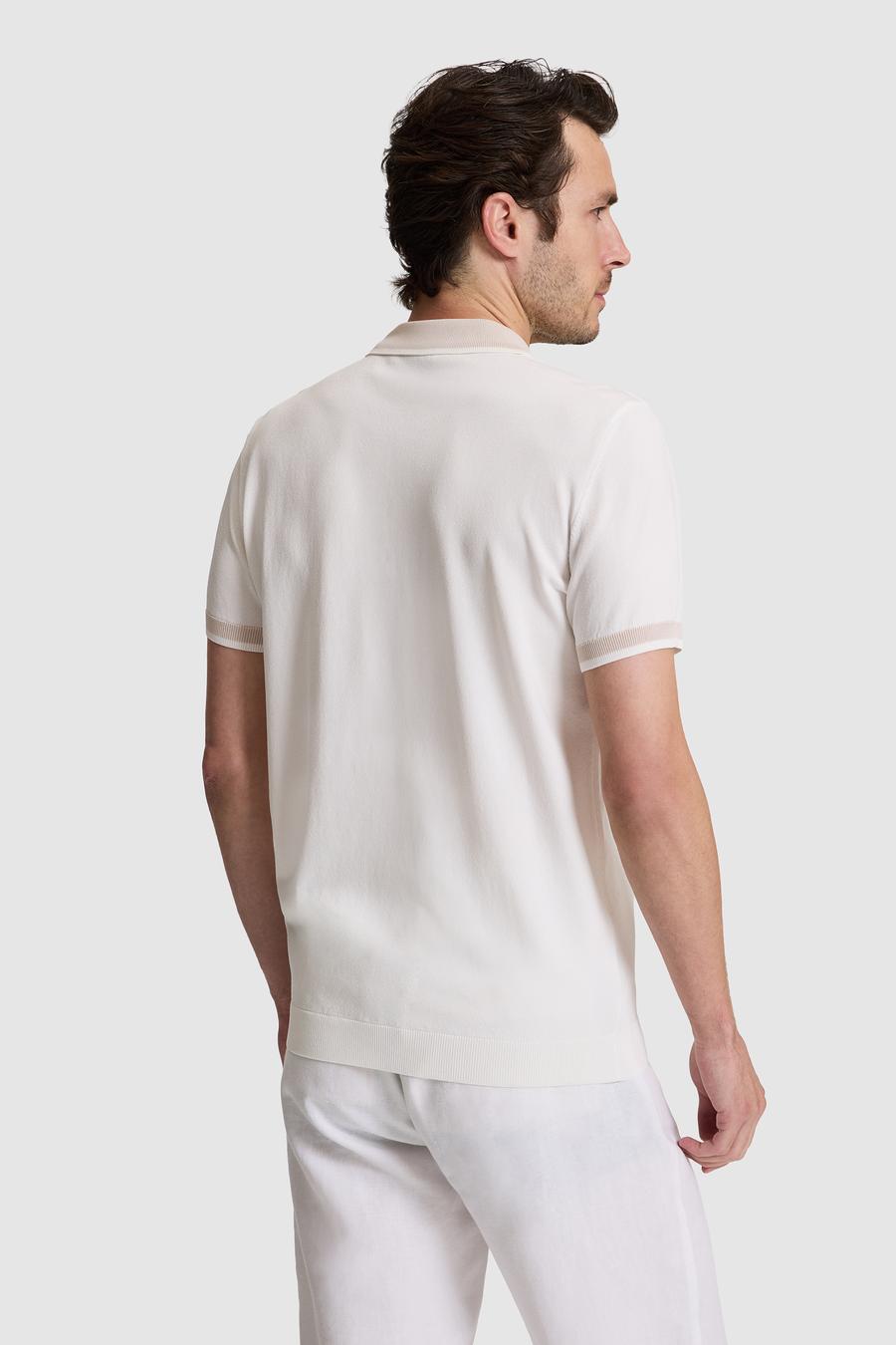 Beyaz Slim Fit Fermuarlı Polo Yaka Triko T-shirt - 50326034010