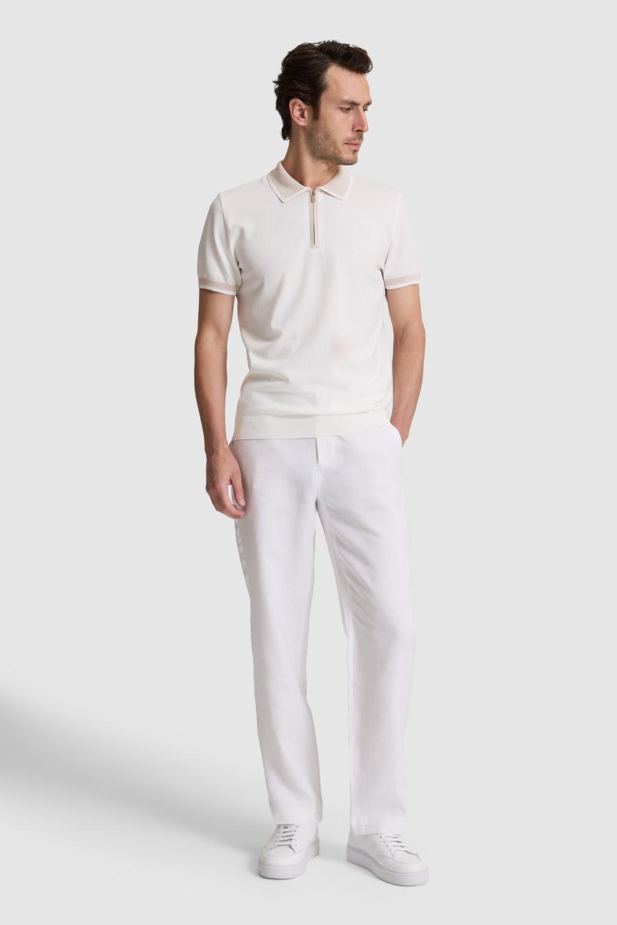 Beyaz Slim Fit Fermuarlı Polo Yaka Triko T-shirt - 50326034010