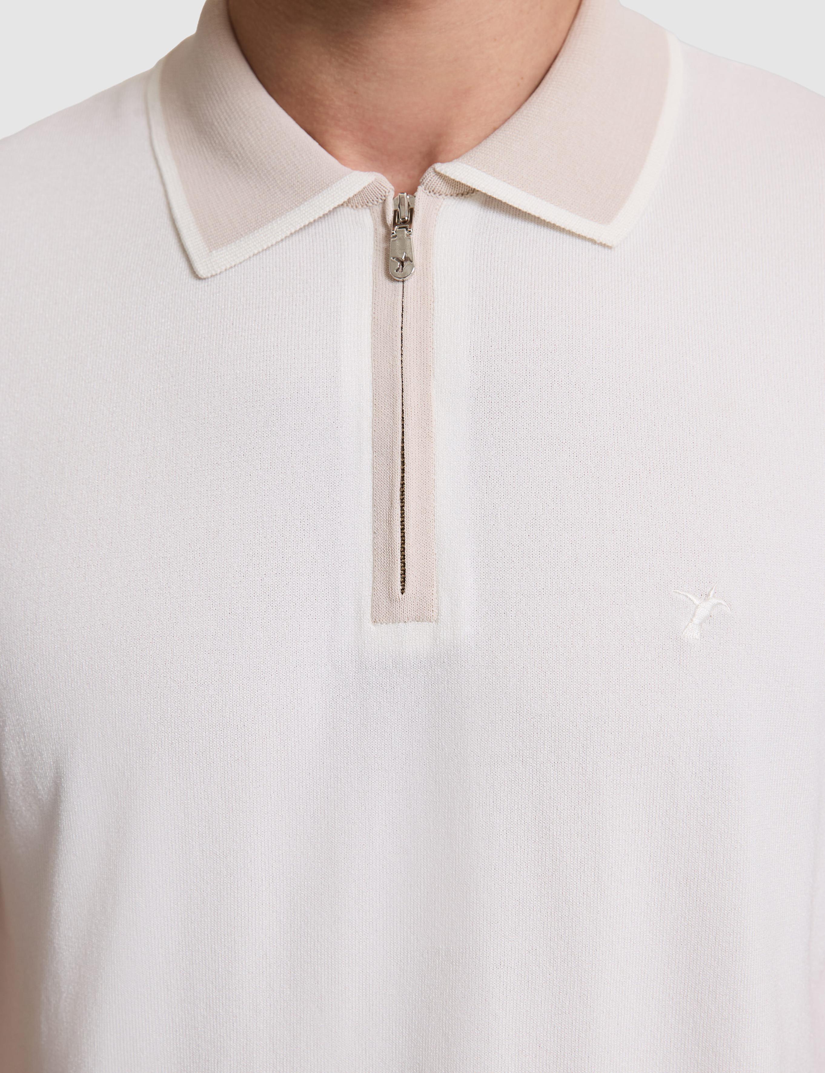 Beyaz Slim Fit Fermuarlı Polo Yaka Triko T-shirt - 50326034010