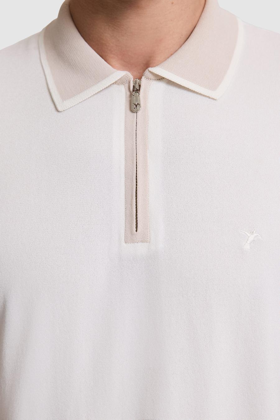 Beyaz Slim Fit Fermuarlı Polo Yaka Triko T-shirt - 50326034010